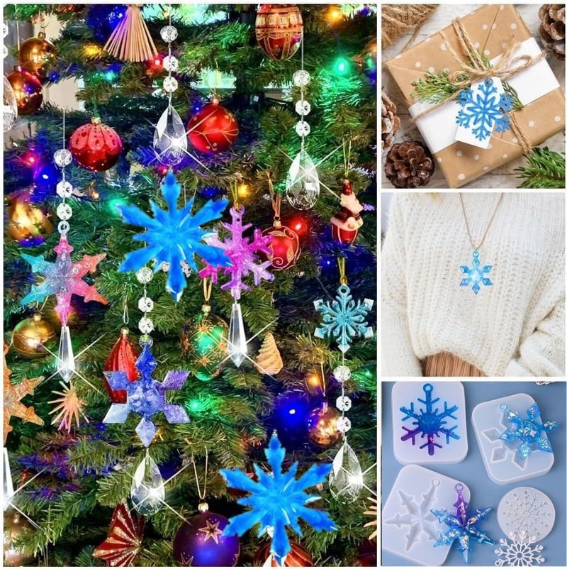 Elinka Snowflake Silicone Resin Molds,9 Pcs Snowflake Resin Casting Molds,Christmas Ornament Resin Molds DIY Resin Crafts Jewelry Pendant Xmas Gift Home Decoration - Image 4